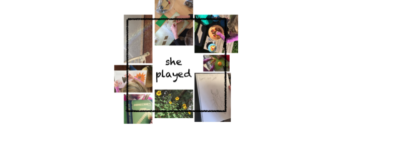 image shows 8 pictures of things we have done while unschooling 
From top left in a clockwise direction: a rainbow, lego building, eating fruit salad, making fruit salad, a drawing of a monster with tally marks above it, sunflowers, a bon about minecraft, a chid reading a book